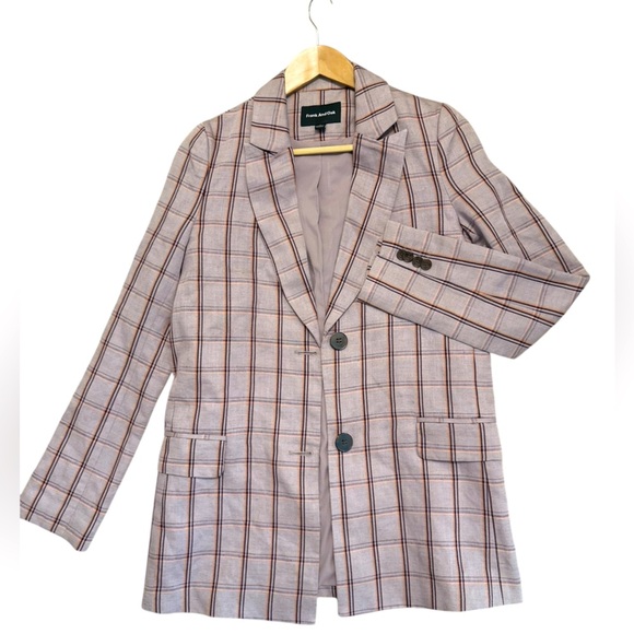 Frank & Oak XS NWOT linen blend thicker purple Plaid Blazer oversized! See measu - Picture 1 of 12
